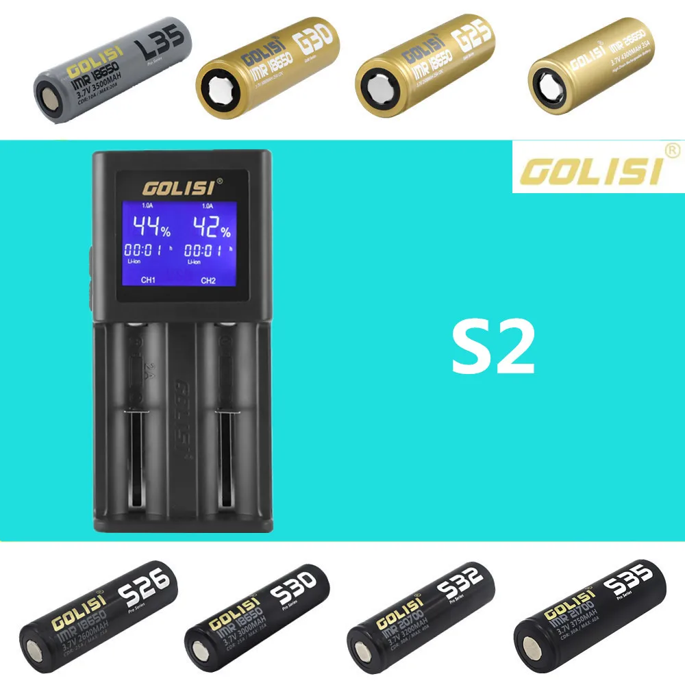 Golisi S2 S4 S6 интеллектуальное зарядное устройство с ЖК дисплеем для 18650 21700 26650 Li Ion Ni MH