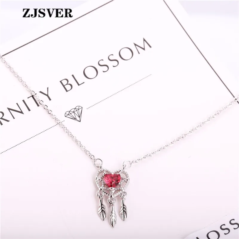 ZJSVER Красный Кристалл в форме сердца подвеска с кисточкой модная Серебряная