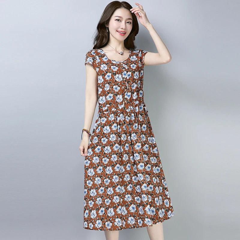 Фото Корейские узкие Империя печатных платье 2018 женские летние шорты рукавом Большой