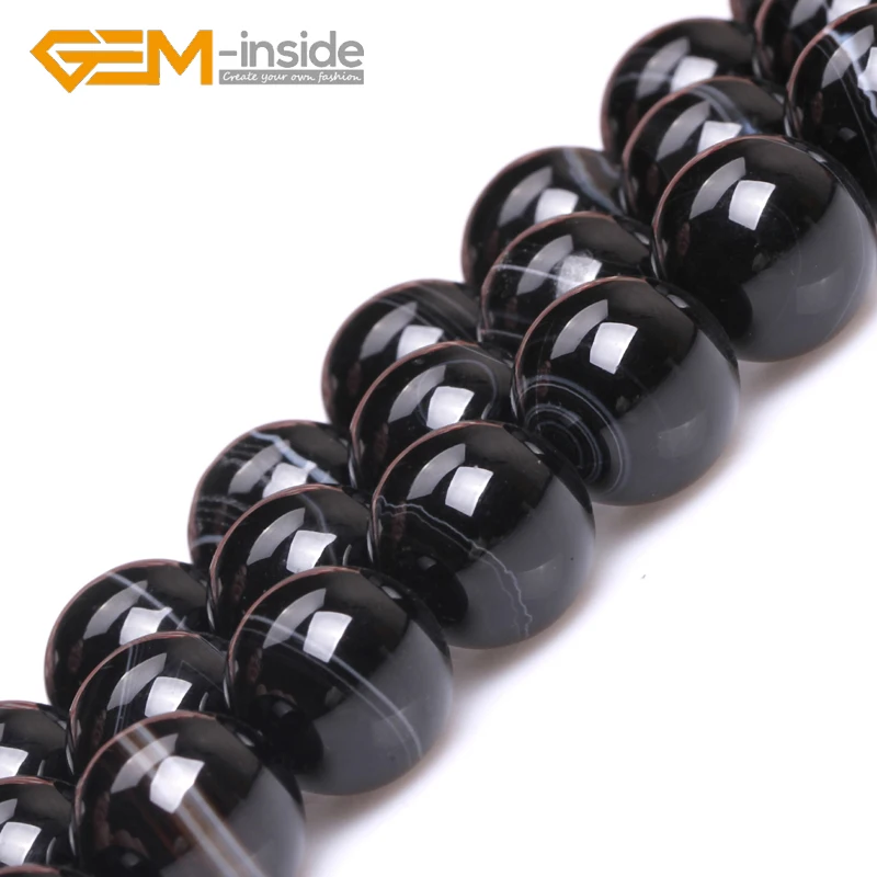 Натуральные круглые черные полосы оникс агат камень бусины россыпью для