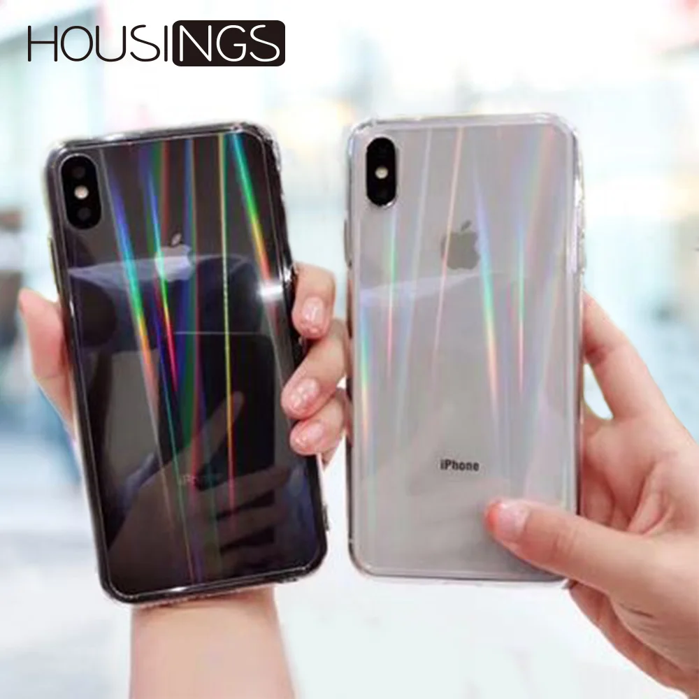 Градиентный лазерный Прозрачный чехол для iPhone 7 8 XR Радужный акриловый X Xs Max 11 pro max
