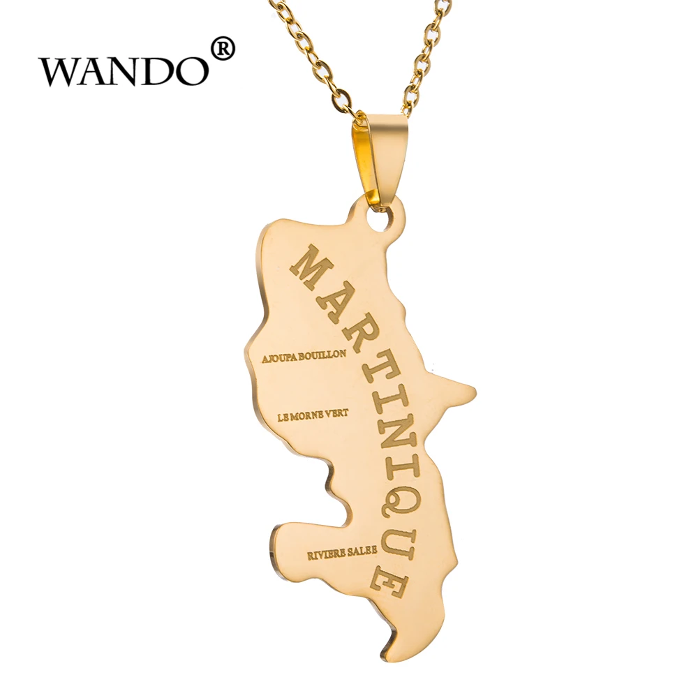 

WANDO Laplaine Womens Martinique Map Pendant Necklace Champagne Gold Smooth French Pendant For Man love country Jewelry P72