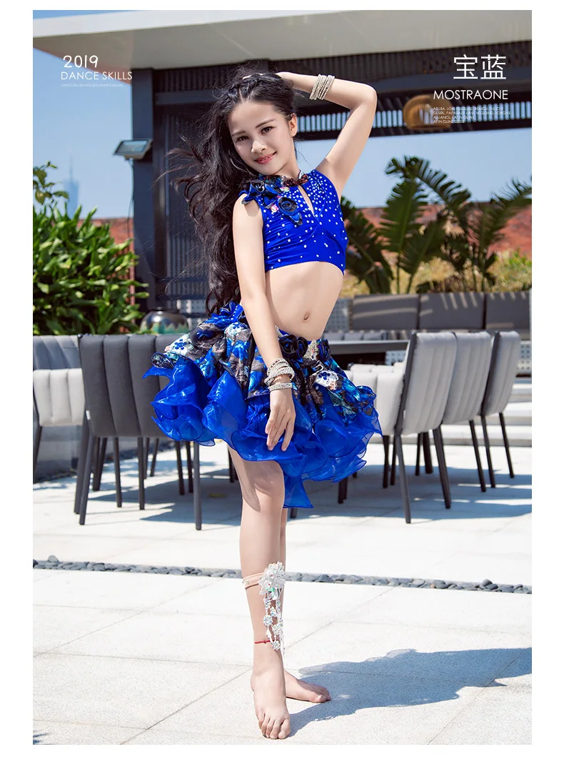 Стиль Дети/Детские костюмы для танца живота довольно OrientalDance/туфли для латинских танцев/Джаз/тренировочный костюм для детей топы для девочек с юбкой комплект из 2 шт./компл