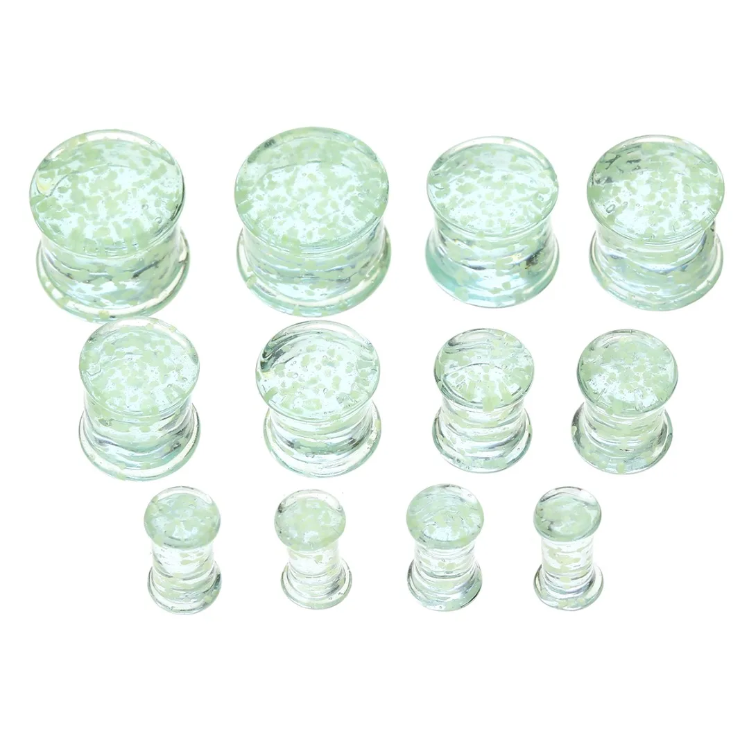 2 шт. светящиеся туннельные затычки для ушей экспандер стекло зеленые серьги