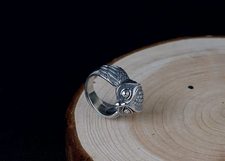 Кольцо FNJ в стиле панк, Орел, животное, сова, 925 серебро, Anillos, новая мода, S925 Стерлинговое Серебро, кольца для мужчин, ювелирное изделие, регулируемый размер, bague