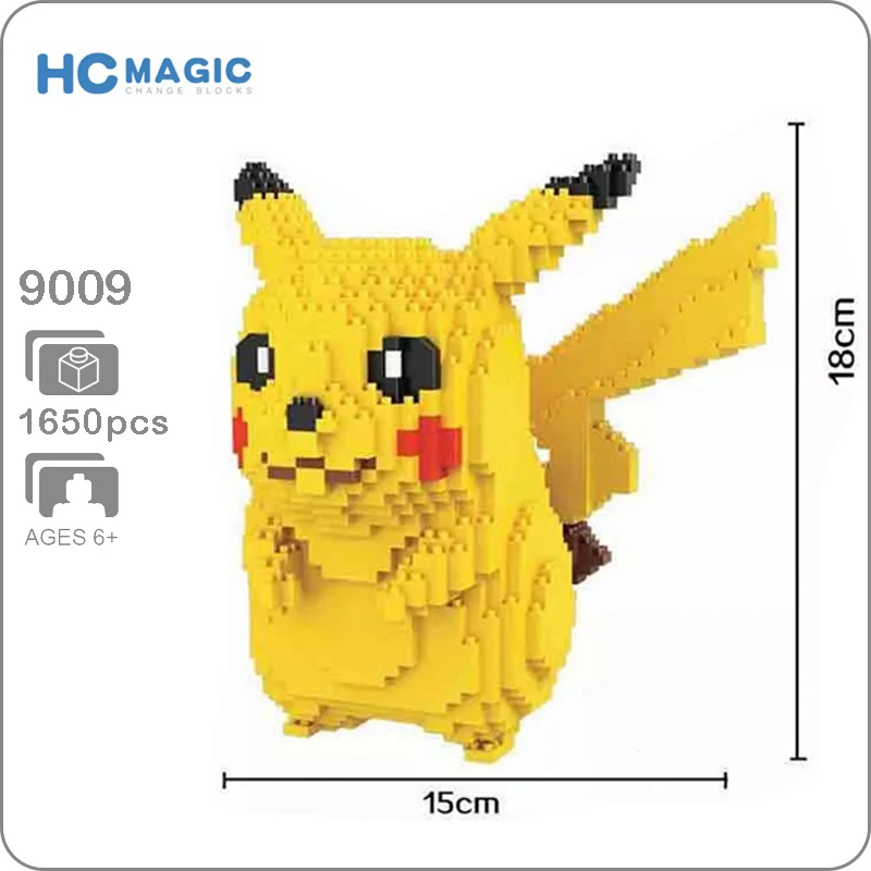 9009 Пикачу Желтый Mosue Карманный Монстр 3D модель 1650 шт. DIY Мини алмазное здание нано