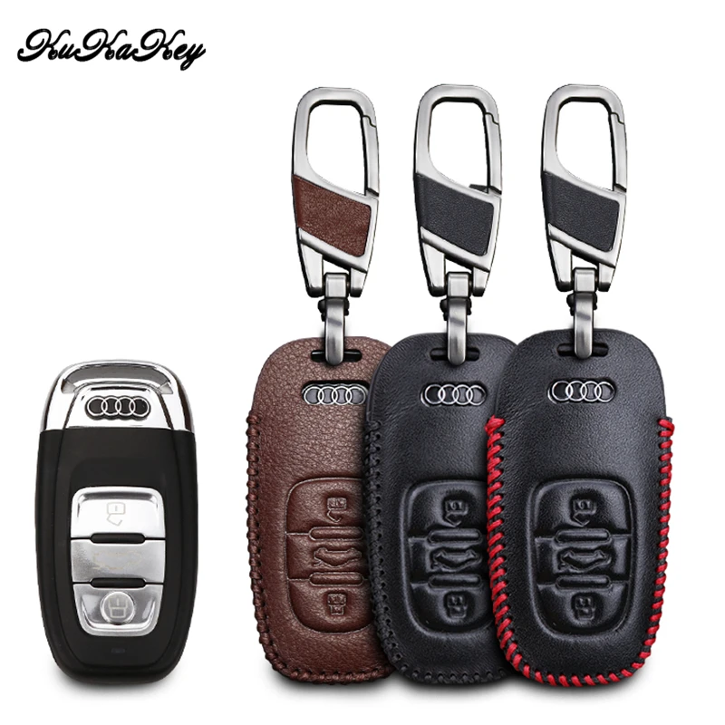 

KUKAKEY Genuine Leather Car Key Case For Audi B6 B7 B8 A4 A5 A6 A7 A8 Q5 Q7 R8 TT S5 S6 S7 S8 SQ5 RS5 3 Button Key Cover Holder
