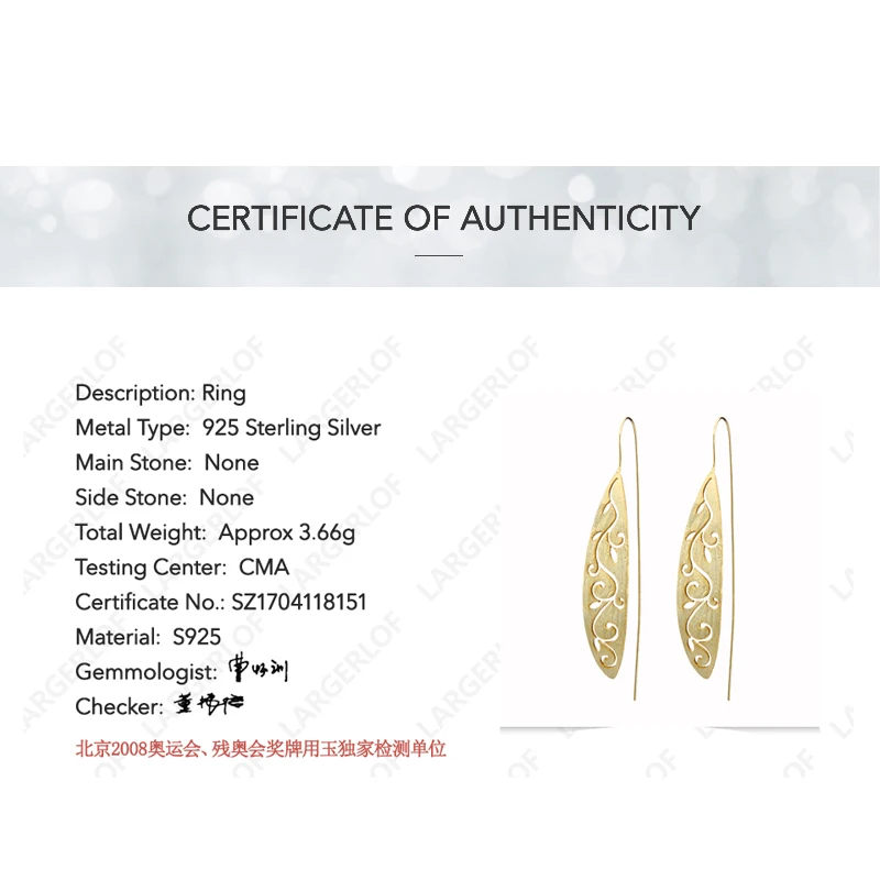 LARGERLOF Real 925 Sterling Silver Earrings Women Handmade Fine Jewelry Leaf Hollow Drop For ED49026 | Украшения и аксессуары