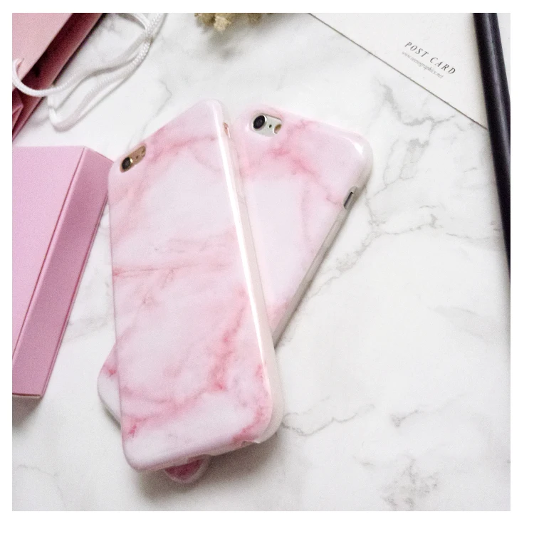 Горячие глянцевый гранит розовый мрамор Телефон чехол для iPhone 6 s Plus + 7 Мягкий ТПУ