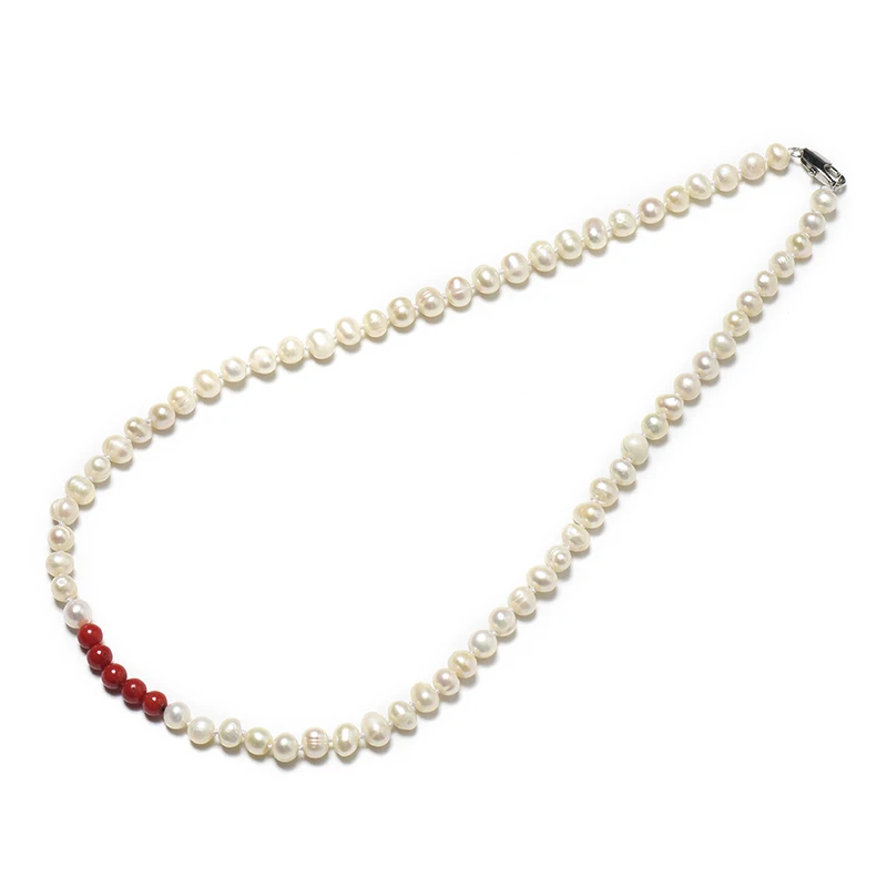 

Новые Изысканные Белые Бусины, смешанные с темно-красными бусинами, размер 6-7 мм, для пресноводного натурального жемчуга ручной работы, ожер...