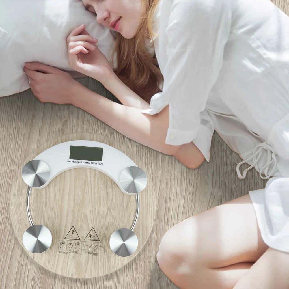 Electronic Weighing Scale Round Digital LCD Tempered Glass Scale for Home Lb/Kg 26CM Household Healthy Care Hot Toiletry Kits