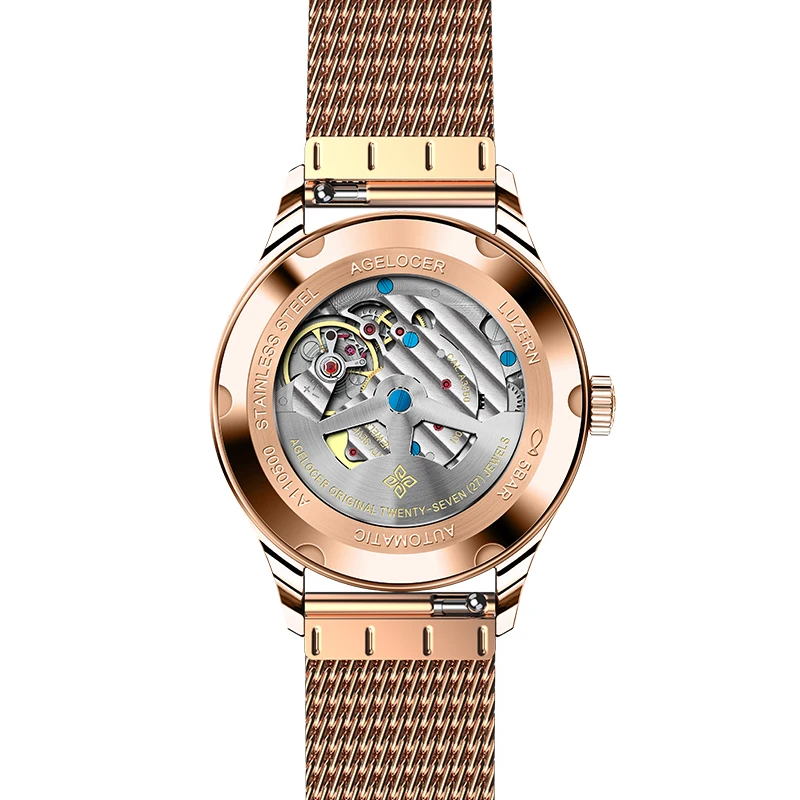 Agelocer Роскошные нарядные часы пара 2 шт Розовое золото автоматические для дня и