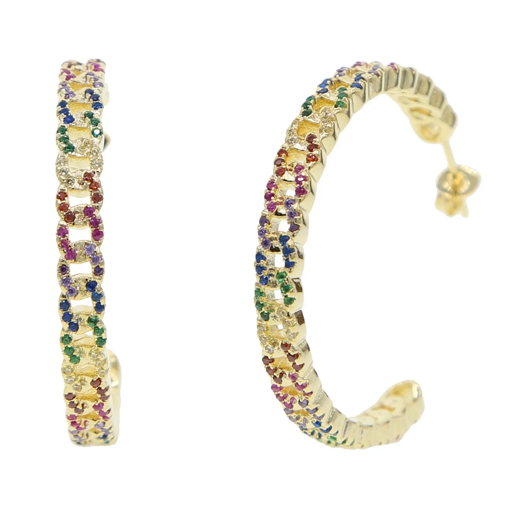 2020 золото большие полукруглые разноцветные плоские с обруч серьги нержавеющая