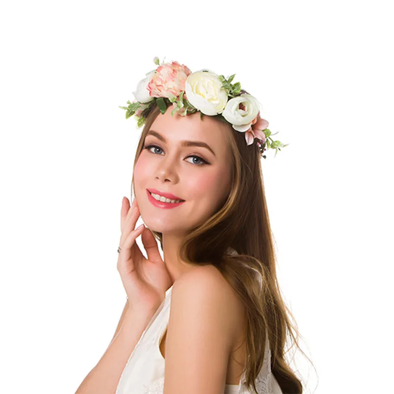 EVER FAIRY, Женский ободок, цветы, венок на голову, для девочек, Цветочная свадебная корона, свадебные аксессуары для волос, розовая Цветочная повязка на голову для женщин