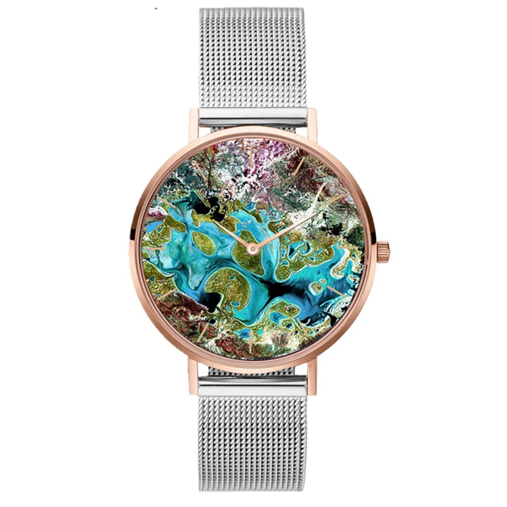 Rose Gold Silver Fashion Rose Gold Creative Coral Shell Pattern Mesh Stainless Steel Band Women Casual Quartz Wrist Watch Gift Relogio Feminino - Цвет: Rose Gold Silver