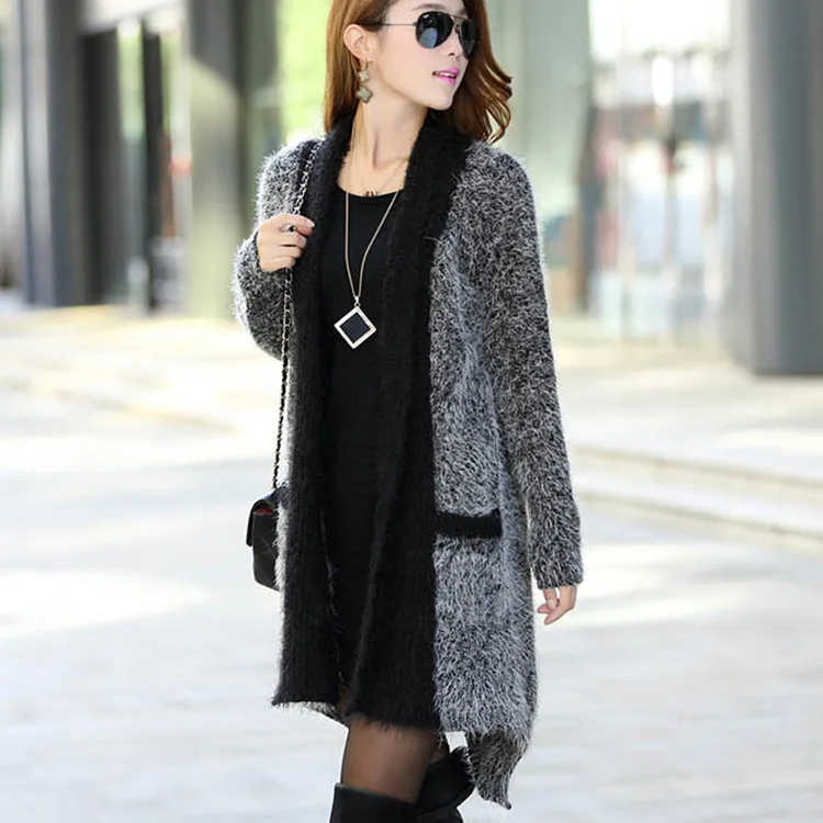 Длинные однотонные свитера Модные женские повседневные зимние топы с V-образным