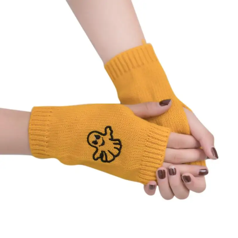 Yellow Для женщин Перчатки без пальцев для девочек трикотажные Arm теплые, без пальцев Зимние перчатки мягкие теплые варежки перчатки без пальцев мото-перчатки Luva - Цвет: Yellow