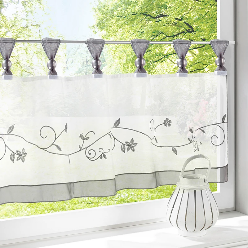 Короткие Занавески для кухни гостиной вышитые прозрачные оконные шторы