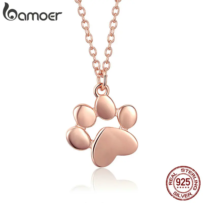BAMOER 925 пробы серебро розовое золото цвет животные отпечатки собачьих лап кошка следы колье с подвеской в виде лапы подвески женские ювелирные изделия SCN275