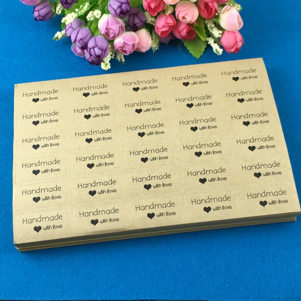 Наклейки ручной работы с надписью Handmade with love 500 шт. 4 х2 см бумажные самоклеящиеся