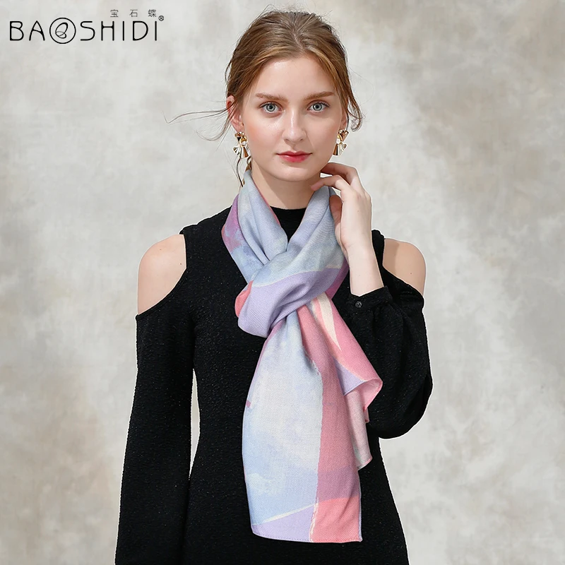[BAOSHIDI]100% wool winter scarf luxury brand long Scarf women Elegant warm shawl lady 2017 fashion infinity scarves |