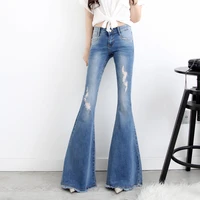 free shipping 2022 new fashion long jeans pants for women flare trousers plus size 24 32 denim summer jeans with holes tassels