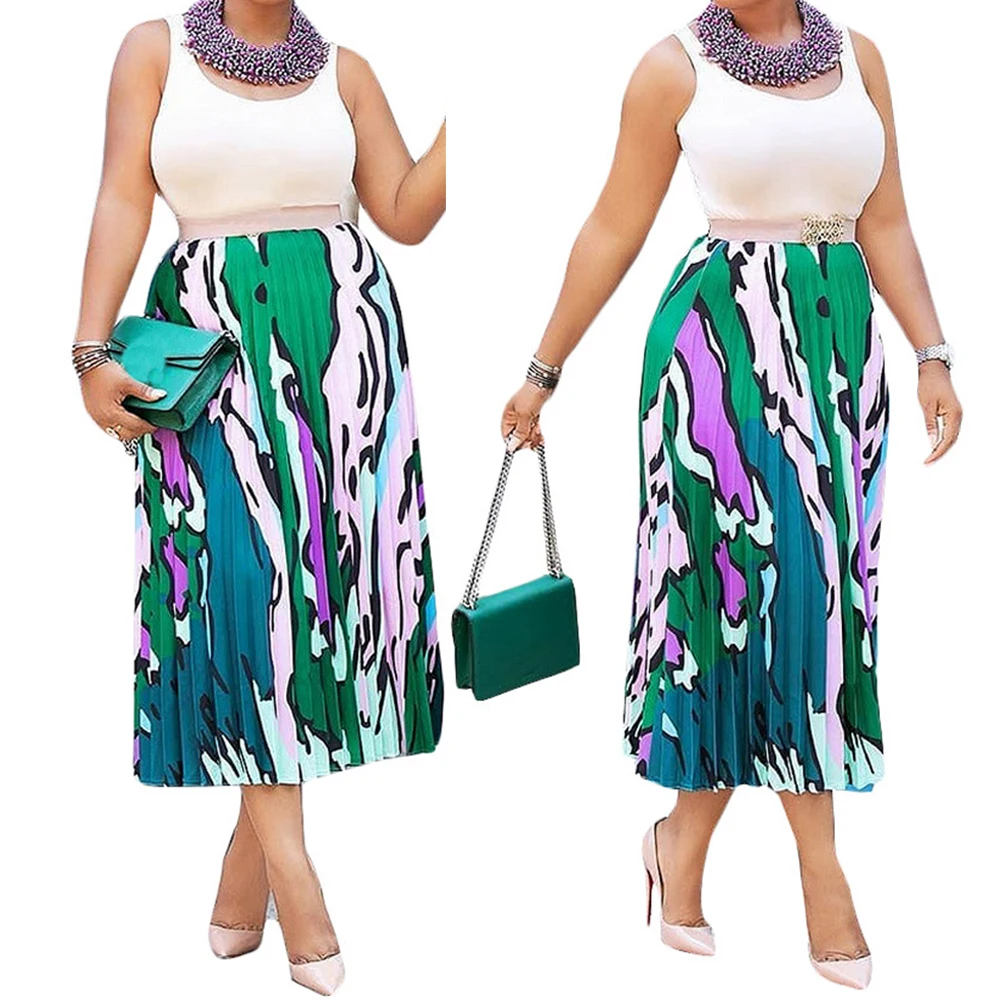 Женская плиссированная юбка средней длины с высокой талией длинная