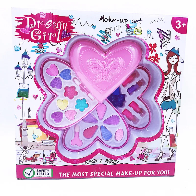 1 Set Love Shape Kids Girls Makeup Tool Kit Toy Children Girls Pretend Play Make Up Toys Box Cosmetics Play Sets Toy