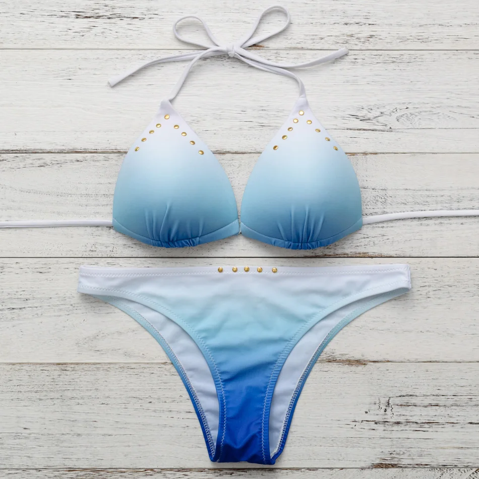 Золотые шпильки комплект бикини DIY заклепки купальный Костюмы 2017 Для женщин