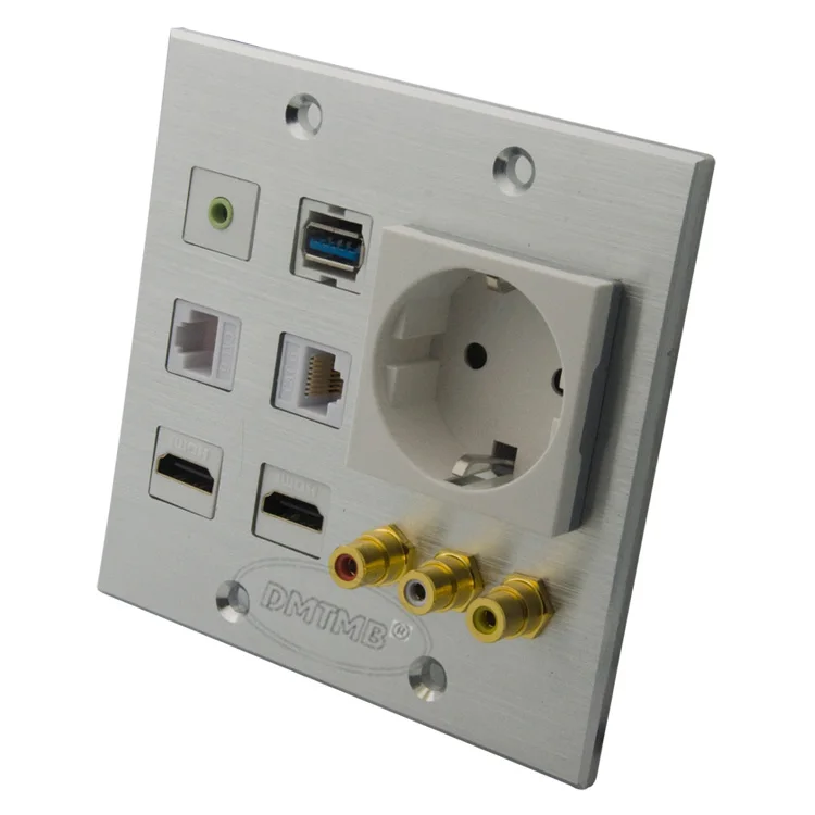 Алюминиевая лицевая пластина 120X120 мм с HDMI 3 5 аудио 3RCA AV USB EU настенная питания и