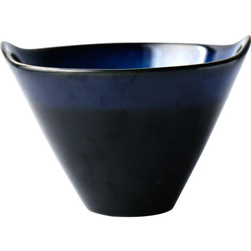 

Deep Blue European Personality Bowl with Handle Ceramic Bowl Irregular Salad Large Bowl for Home