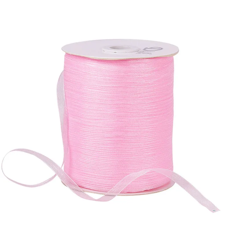 Pink 500 ярдов(457,2 м)/рулон 1/"(6 мм) органза лента для заворачивания подарка ленты фестиваль Рождество Валентина украшения оптом - Цвет: Pink