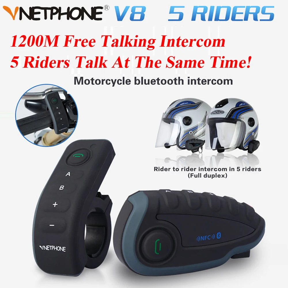 Vnetphone полный дуплекс Шлем Интерком V8 1200 м Мотоциклетный шлем гарнитуры Bluetooth 5