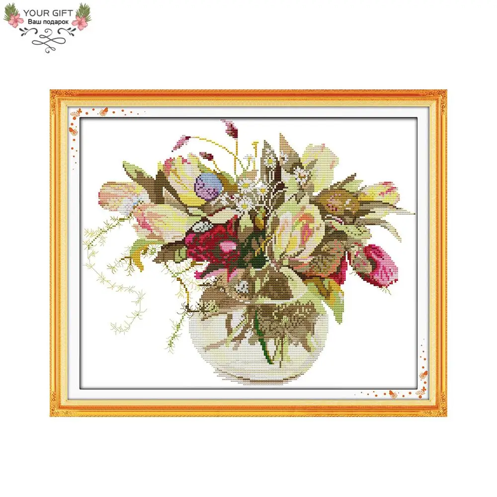 

Joy Sunday H312 14CT 11CT Stamped and Counted Home Decoration The Tulip Vase Flowers Embroidery Cross Stitch