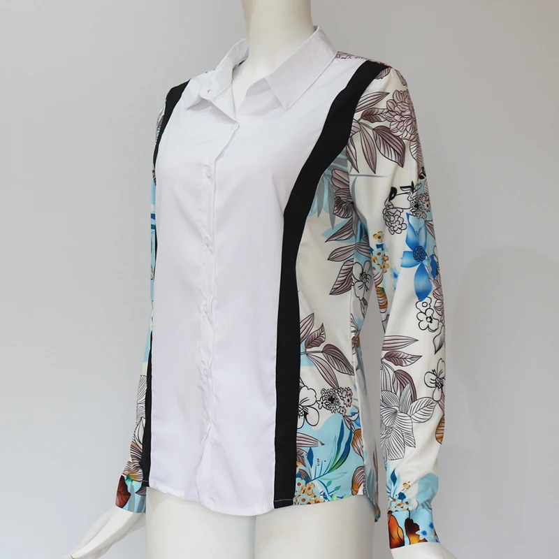 2019 осенние блузки женские Лоскутные с длинным рукавом Женские рубашки свободные