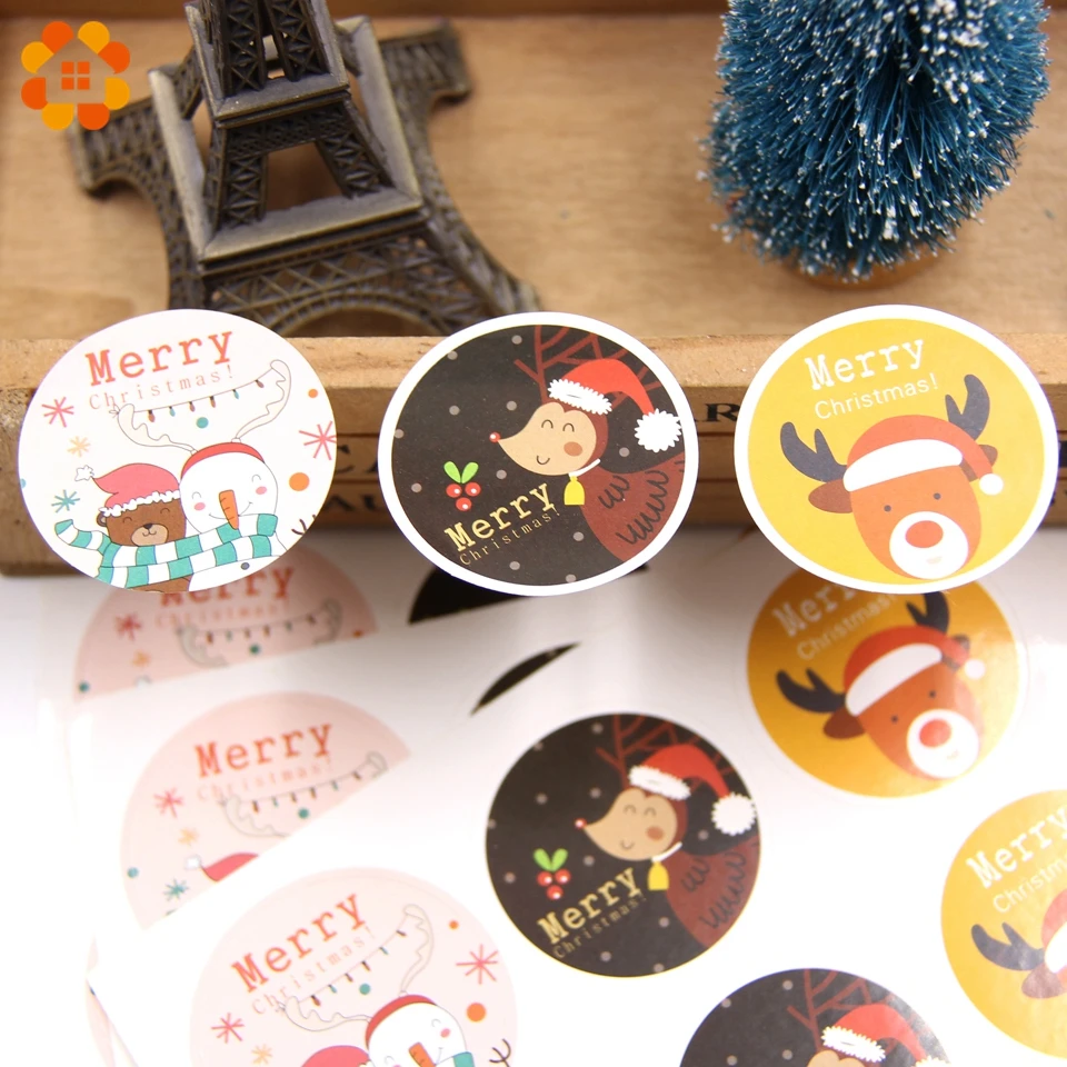 60 шт много счастливых рождественских наклеек бумажная бирка для подарка