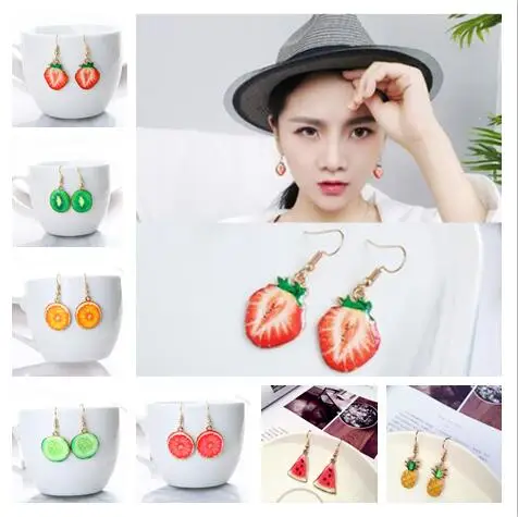 ED 080 2018 hot fashion cute fruit kiwi strawberry pine tomato cucumber orange earrings exquisite dragon gift factory | Украшения и