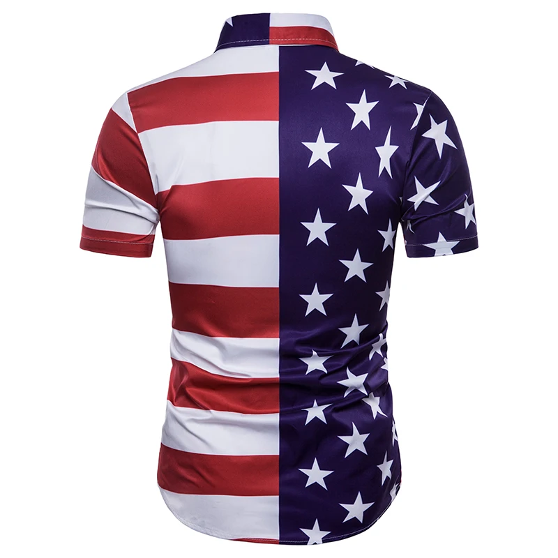 2018 New Featured Brands Shirt Fashion Mens short Sleeve National flagPrint Casual Camisas Hombres | Мужская одежда