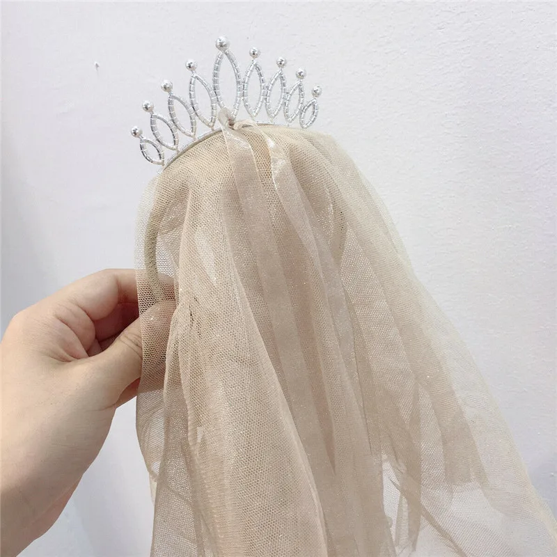 Fashion 1PC Cute Princess Veil Children Headbands Baby Girl Rhinestone Crown Garland Party Wedding Hairband Headwear Accessories