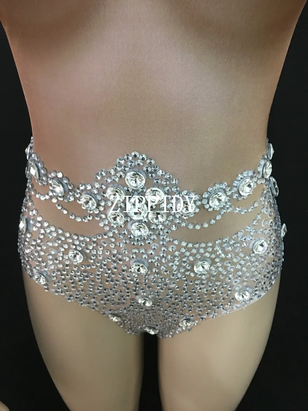 2019 New design Stretch Nude Crystals Leotard Women Sexy Dance Costume Female Singer  Tassels Leotard Performance Dance Wear