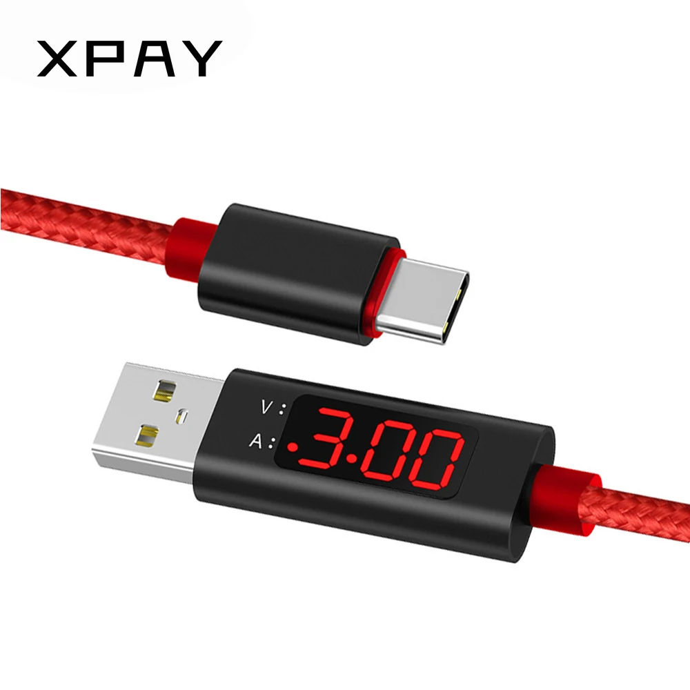 USB кабель для iPhone X type C Micro USB кабель 3A кабель для быстрой зарядки с светодиодный дисплей напряжения тока нейлоновый кабель для телефонов