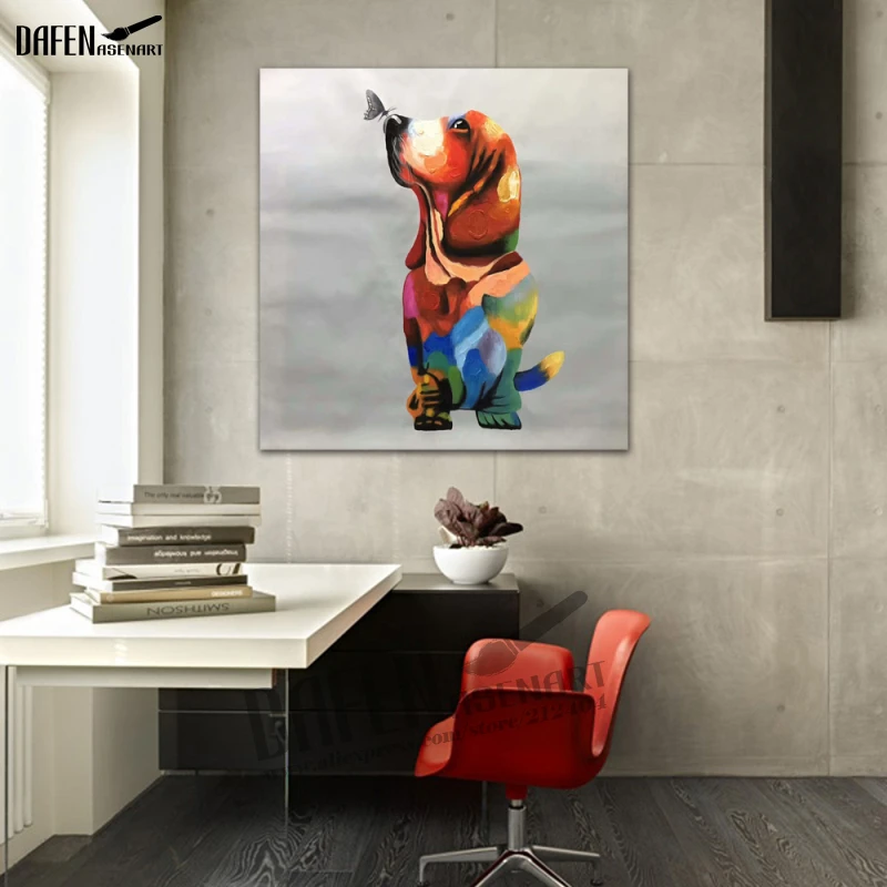 

100% Handmade Single Modern Animal Paintings Cool Basset Dog Painting On Canvas Oil Modern For Living Room Home Wall Art