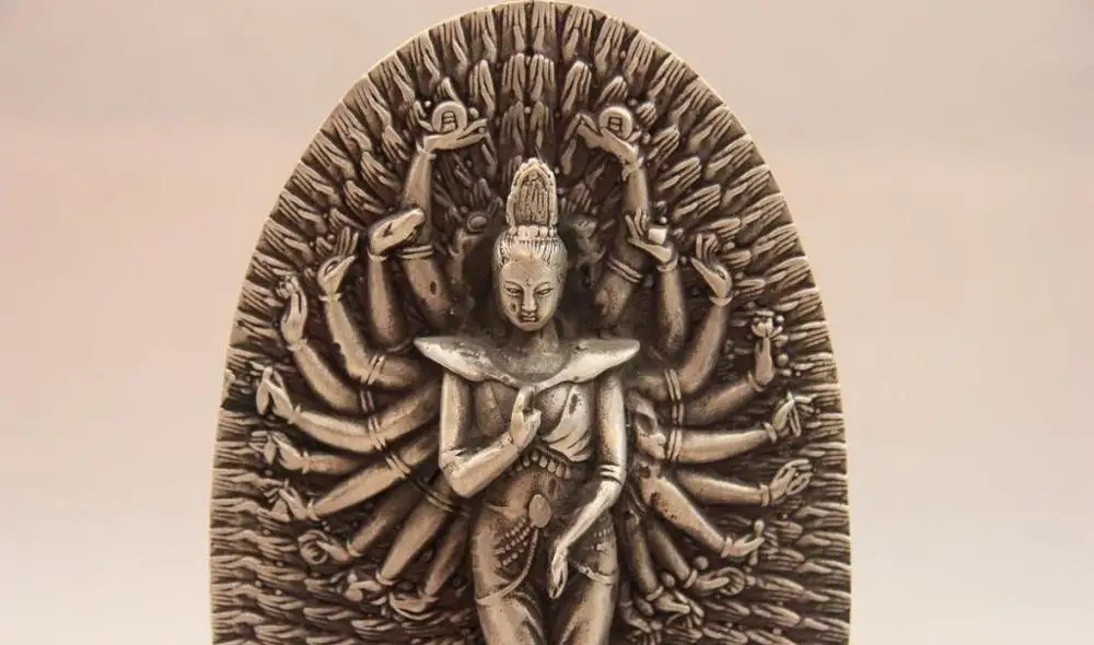 Китай Медь Серебро Avalokitesvara тысяча ручная бохисаттва статуя Гуаньинь | Дом и сад