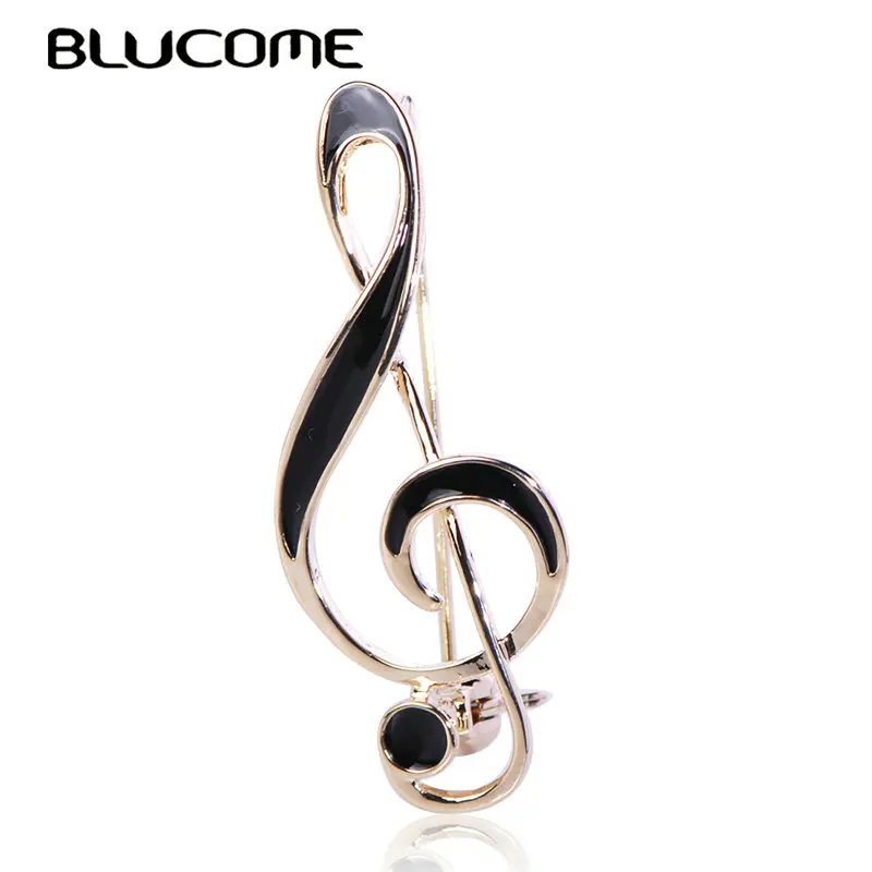 

Blucome Classic Vivid Note Shape Brooch Black Enamel Alloy Gold Color Jewelry For Women Boy Suit Coat Scarf Party Ornaments Gift