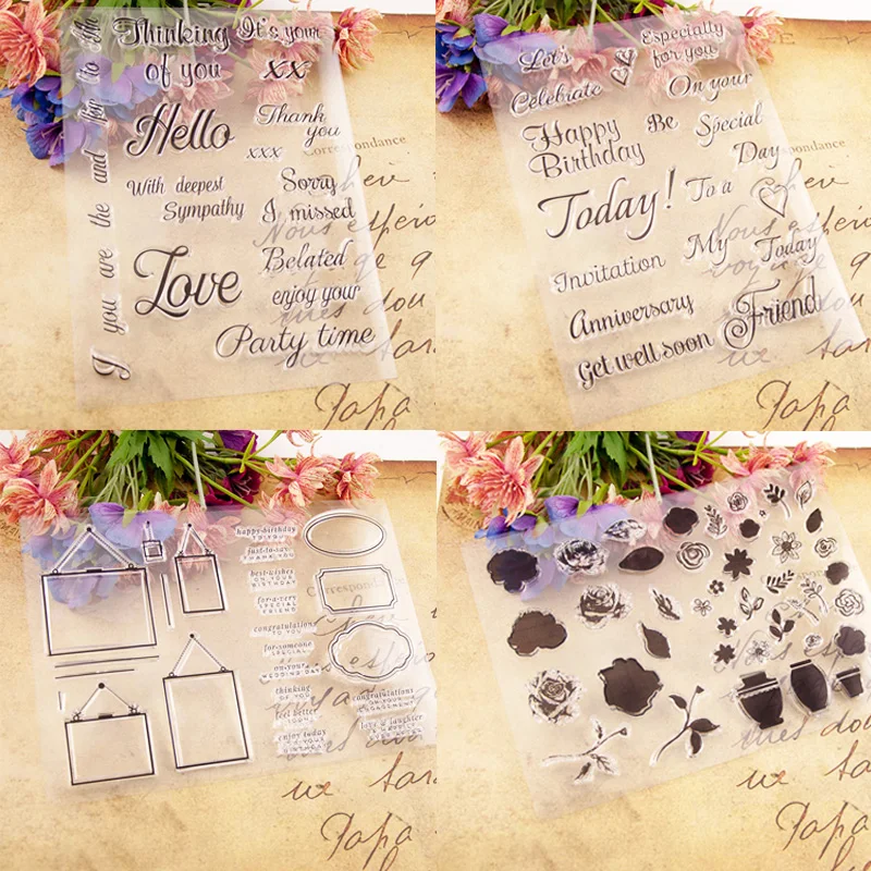 Цветок прозрачные Штампы Алфавит слова штамп этикетка резиновый прозрачный