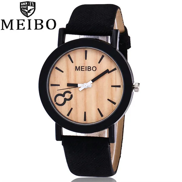 Часы MEIBO с браслетом деревянные часы повседневные кожаным ремешком женские