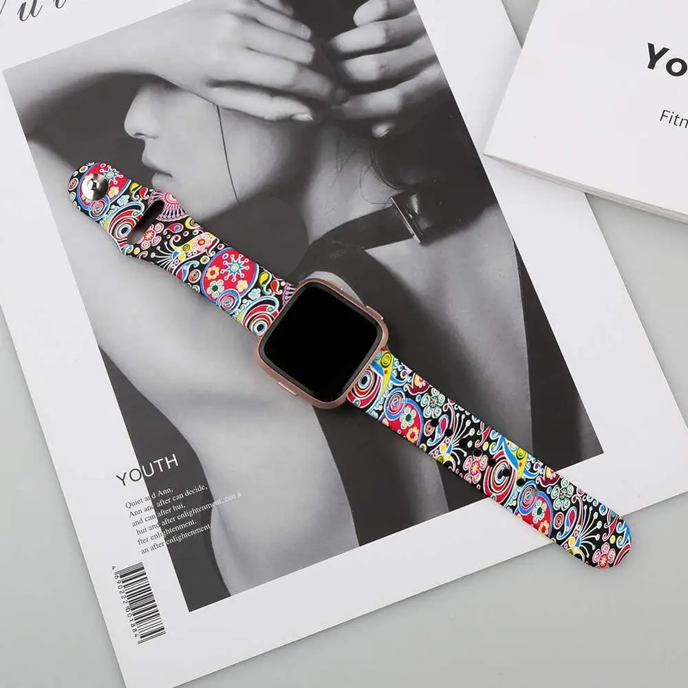 Ремешок с цветочным принтом для Fitbit Versa Band, силиконовые в форме цветка Браслет Fitbit Versa сменные браслеты браслет Ремешки для наручных часов