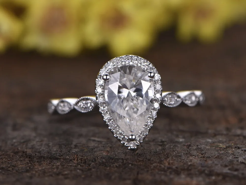14 К белый желтый розовое золото 6x9 мм грушевидной формы Муассанит diamond HALO АНТИЧНЫЙ