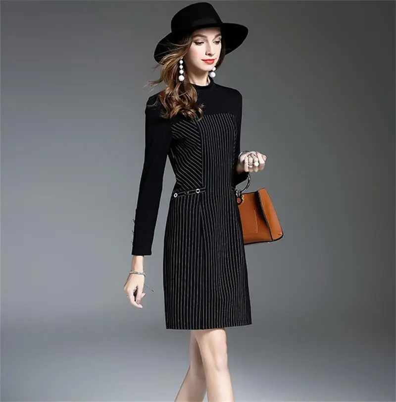 Летнее платье 2017 элегантные Для женщин мода Европейский Дизайн полоса лоскутное