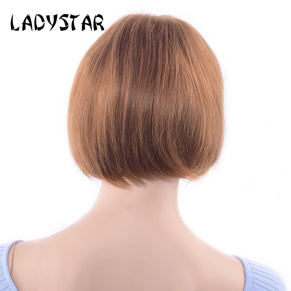 LADYSTAR 4*4 закрытие шнурка Реми короткий Боб человеческие волосы парики с предварительно сорванные волосы бразильские прямые парики с челкой для женщин
